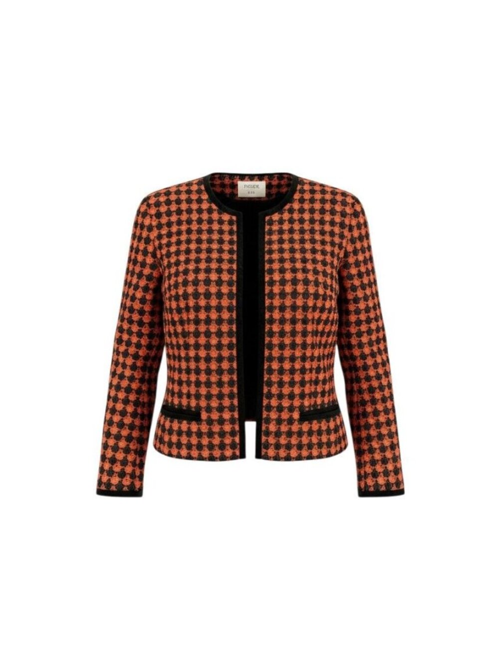 Kasper Womens Orange & Black Houndstooth Open Front Blazer Jacket Size 16